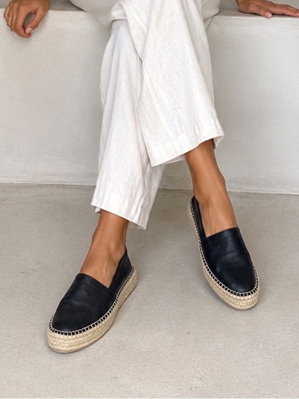 Scarosso Black Leather Espadrilles Size 36 (US 6) Minimalist Casual Resort‎